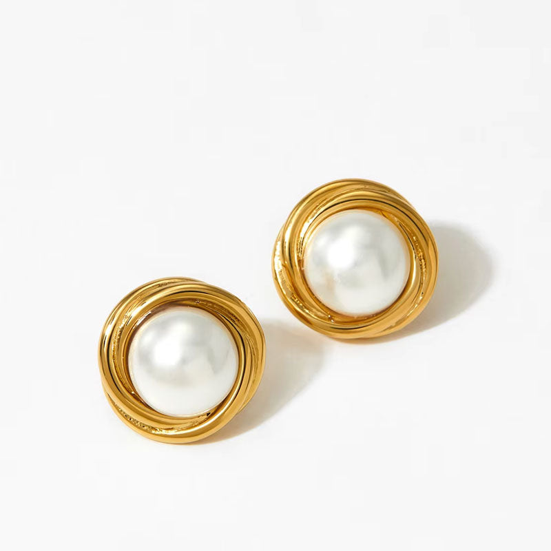 Luxury Heart Shaped Pearl Charm Stainless Steel Stud Earrings Flower Shaped Diamond Zircon Stud Earrings Women Jewelry