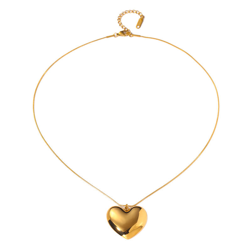 Minimalist Silver Stainless Steel Heart Necklace Hollow Heart Pendant Classic Wedding Set Collarbone