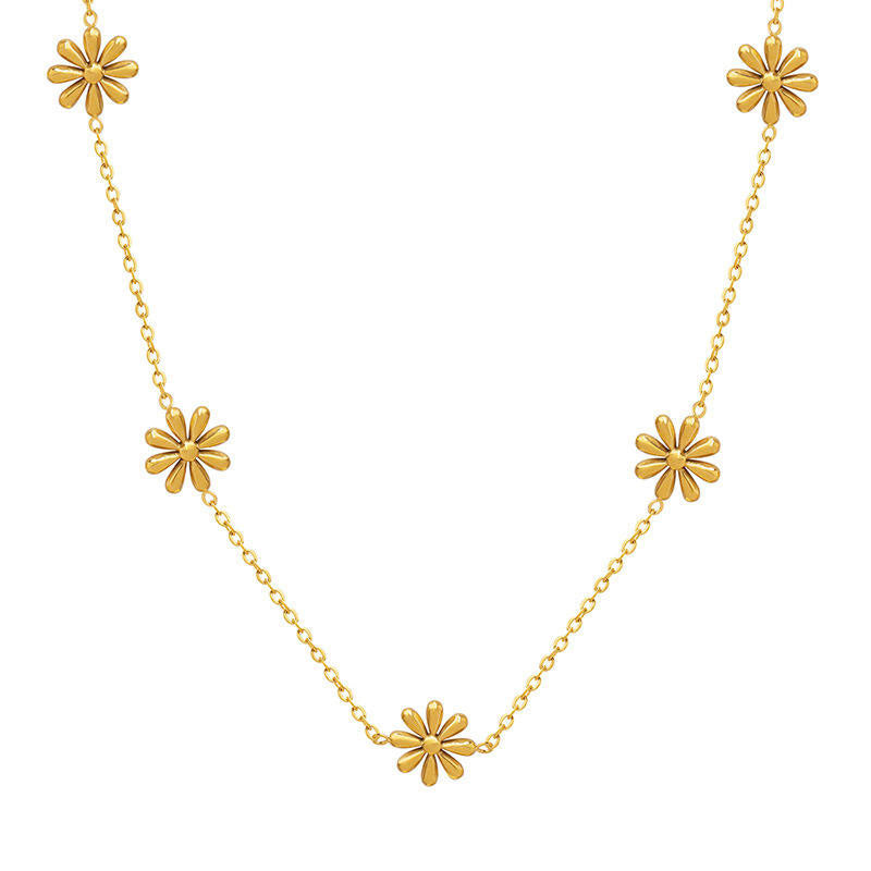 18K Gold Plated Hypoallergenic Daisy Sunflower Pendant Dainty Chain Necklace Stainless Steel Tarnish Free Jewelry Wholesale