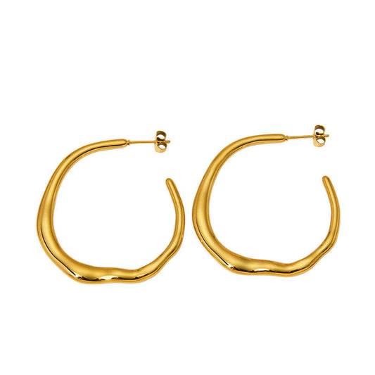 18K Gold PVD Plated Stainless Steel Geometric Hoop Stud Earrings for Women Waterproof Hypoallergenic Jewelry Gift