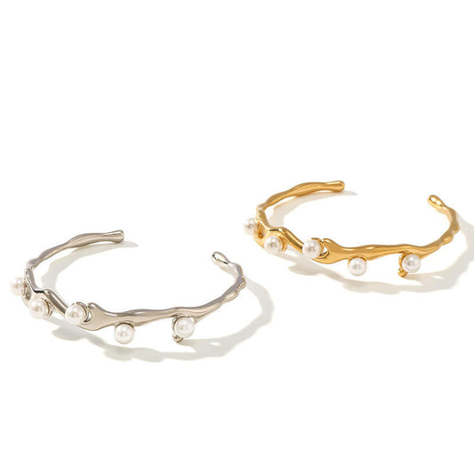 Wholesale Anti-Allergy High Polish Waterproof Stainless Steel Pearl Custom Fashion Bracelets Bangles