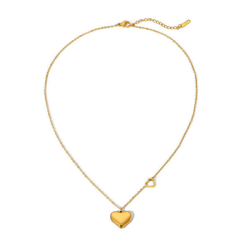 Hollowed Out Style 18K Gold-plated Stainless Steel Necklace with Double Heart-shaped Pendant Necklace for Women's Jewelry