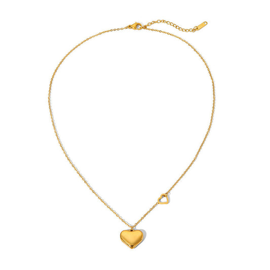 Hollowed Out Style 18K Gold-plated Stainless Steel Necklace with Double Heart-shaped Pendant Necklace for Women's Jewelry