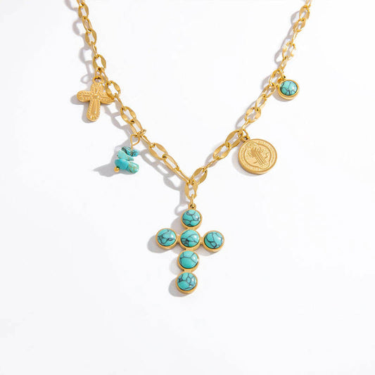 Anti Tarnish 18K Solid Gold Pearl Stainless Stain Cross Pendant Necklace Catholic Religious Items Products for Women Girls