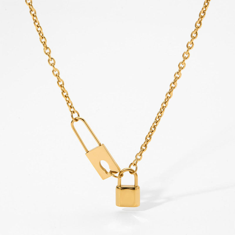 Wholesale 18K Gold Plated PVD Padlock Lock Pendant Necklace Romantic Style Women's Fashion Jewelry Collier En Acier Inoxydable