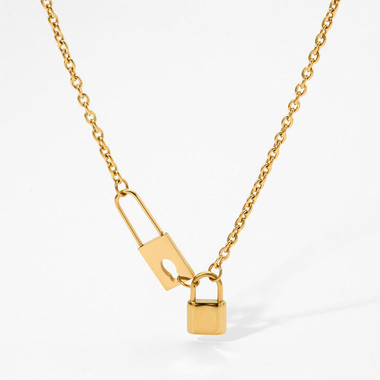 Wholesale 18K Gold Plated PVD Padlock Lock Pendant Necklace Romantic Style Women's Fashion Jewelry Collier En Acier Inoxydable