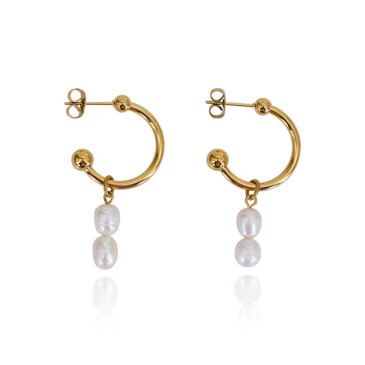 Wholesale High Quality Stainless Steel Fresh Water Pearl Pendant Earrings Trendy Gold Plated
