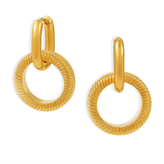 Double Circle Link Chain Earrings Wheat Texture Hoop Earrings Exquisite Fine Stainless Steel Earrings Wholesale Bulk