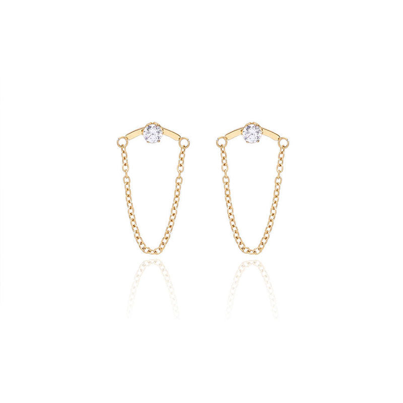 18K Gold Plated Stainless Steel Zircon Earrings With Six Claws Casual Jewelry Chain Earrings Are Detachable