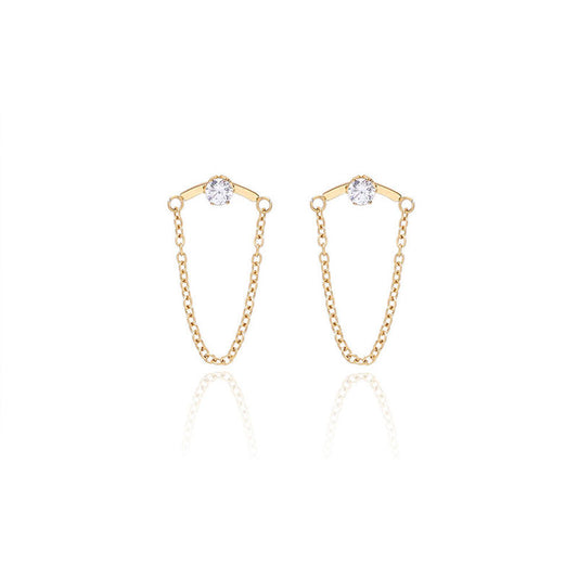 18K Gold Plated Stainless Steel Zircon Earrings With Six Claws Casual Jewelry Chain Earrings Are Detachable