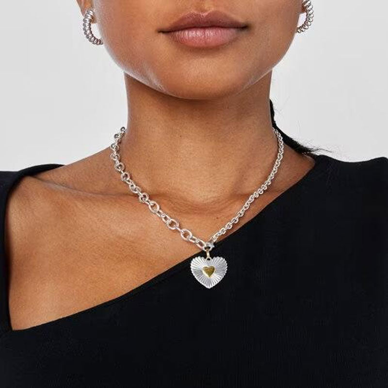 New Fashion Geometric Heart Necklace 18K Stainless Steel Color Blocked Love Necklace for Women