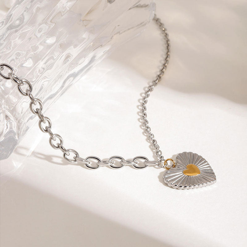 New Fashion Geometric Heart Necklace 18K Stainless Steel Color Blocked Love Necklace for Women