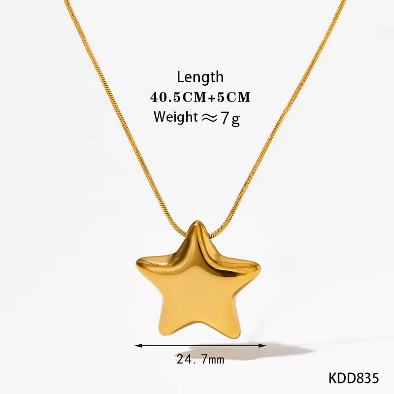 High Polishing Lightweight Gold Plated Star Shape Pendant Long Necklace and Earrings Set for Women's Anniversary Jewelry