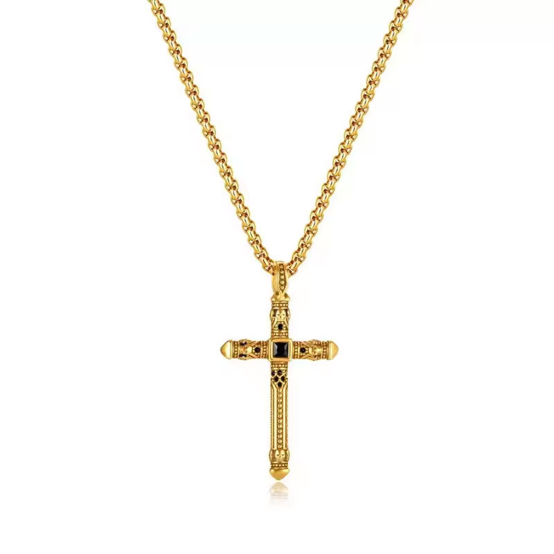 Vintage No Fading18K Gold Plate Dainty Christian Gifts Religious Items Cross Pendant Stainless Steel Necklace for Men Women