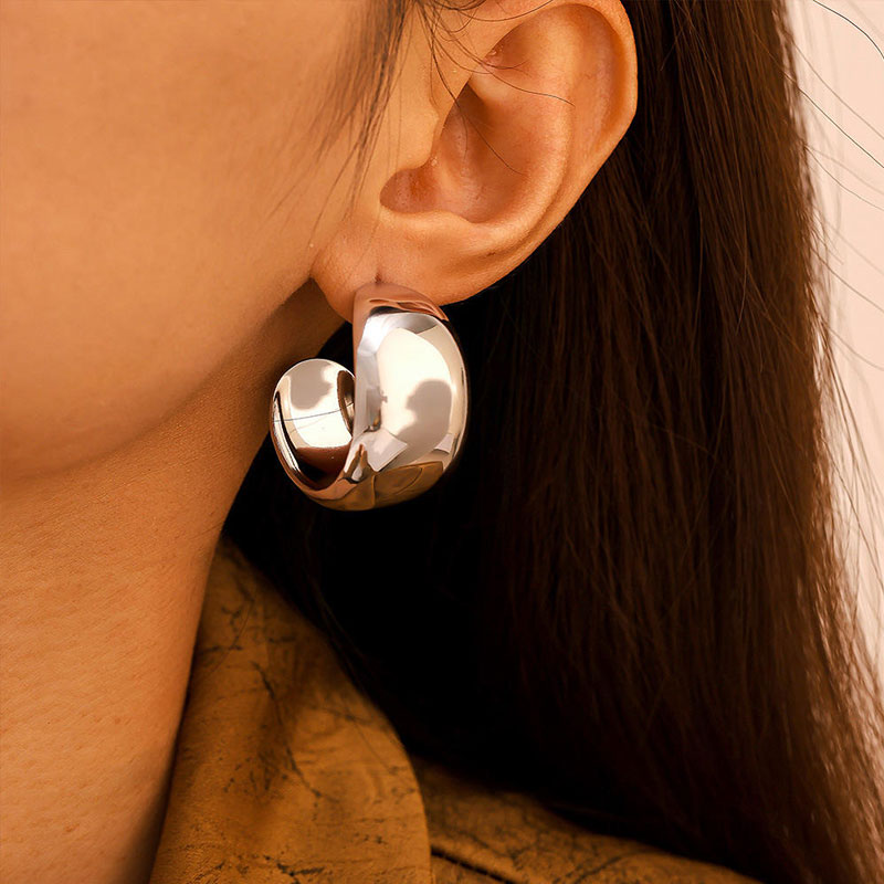 Stainless Steel Color Gold Simple Women Hoops Earrings Gift Fashion Jewelry Stainless Wives Round Smooth Thick Hoop