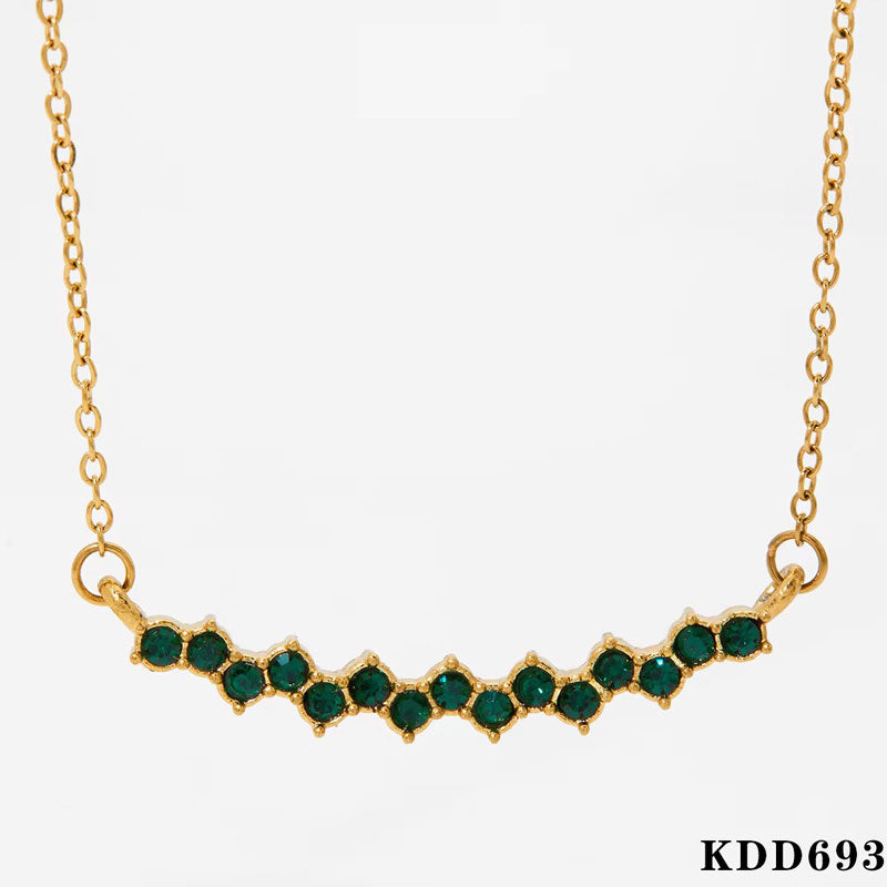 Waterproof Collarbone Gold Plated Zircon Pendant Necklaces for Women Stainless Steel