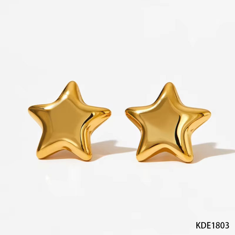 High Polishing Lightweight Gold Plated Star Shape Pendant Long Necklace and Earrings Set for Women's Anniversary Jewelry