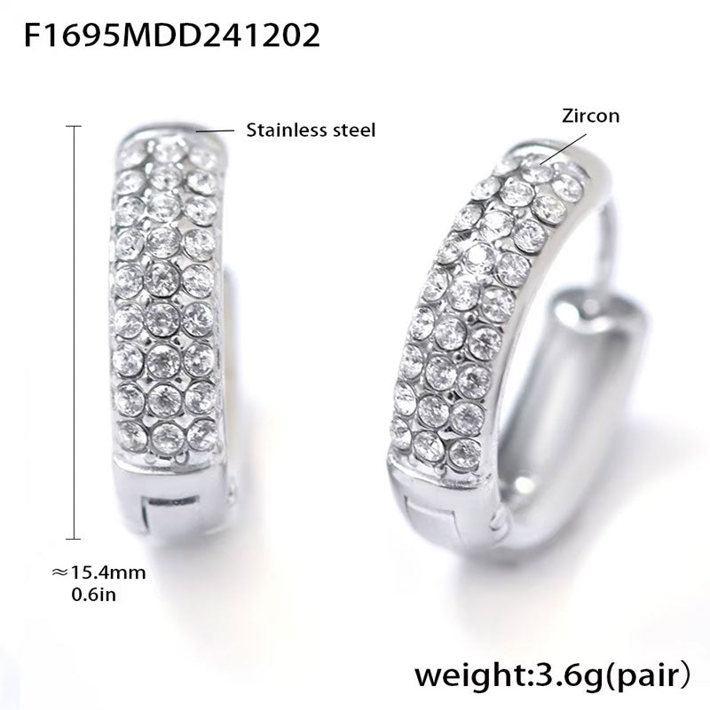 New 18K Gold Cool Style Inlaid Colorful Zircon Plain Ring Earrings, Versatile and Fashionable Earrings Accessories for Women