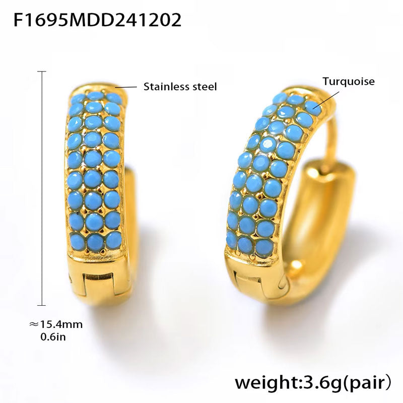 New 18K Gold Cool Style Inlaid Colorful Zircon Plain Ring Earrings, Versatile and Fashionable Earrings Accessories for Women