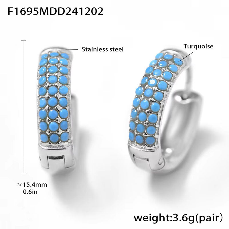 New 18K Gold Cool Style Inlaid Colorful Zircon Plain Ring Earrings, Versatile and Fashionable Earrings Accessories for Women