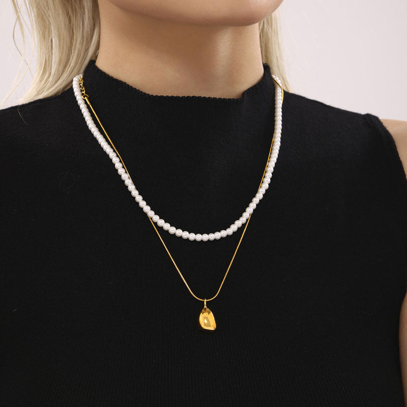 Dainty 18K Gold Plated Stainless Steel Chain Choker Necklace Sets Minimalist Jewelry Pearl Bead Layered Necklaces for Women