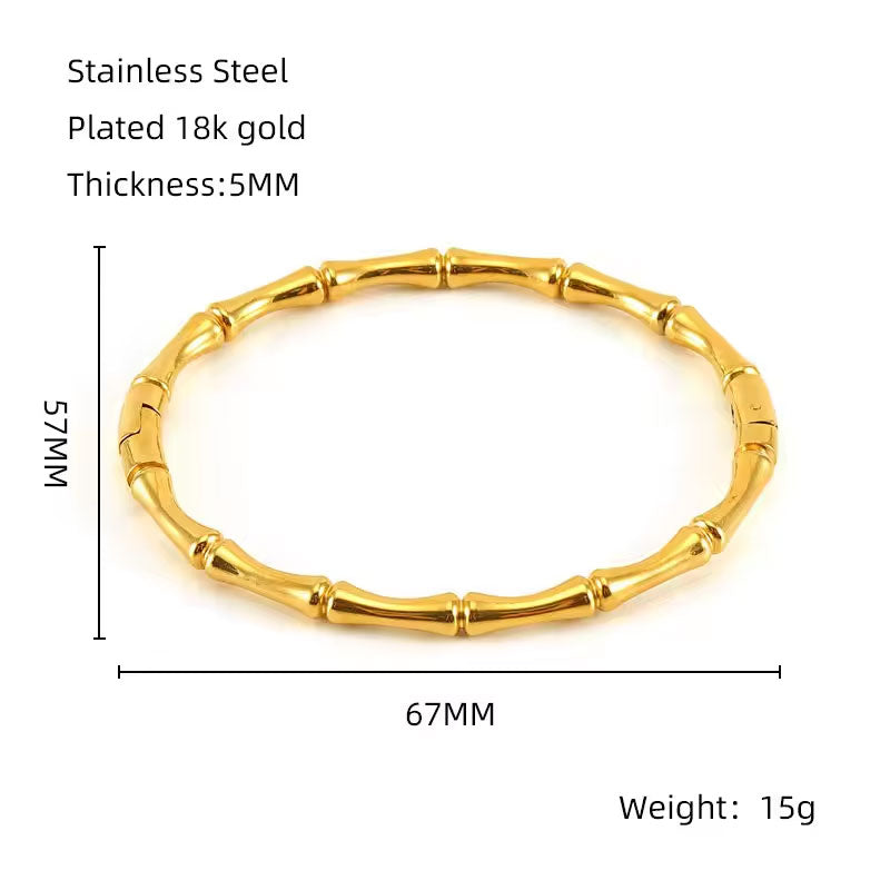 Metal Stainless Steel Fine Designer Luxury Open Dubai Gold Bangles 18k Fashion Chaunky Bamboo Bangle for Ladies Women