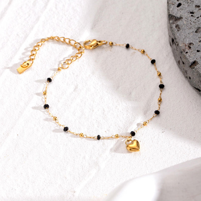 Fashionable 18K Gold-plated Stainless Steel Black Crystal Heart Bracelet Women's Gold Jewelry Manufacturer