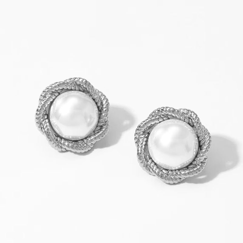 Luxury Heart Shaped Pearl Charm Stainless Steel Stud Earrings Flower Shaped Diamond Zircon Stud Earrings Women Jewelry