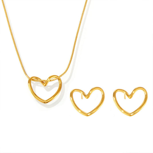 Career Anti Tarnish Gold Necklace 18K Real Stainless Steel Heart Necklace with Earrings Set for Women Girls