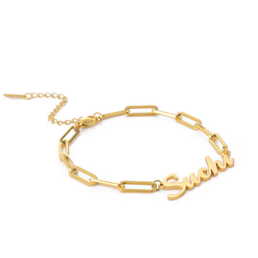 18k Gold Plated Hypoallergenic High Quality Fashion Wholesale Mirror Polish Stainless Steel Custom Name Bracelet for Women