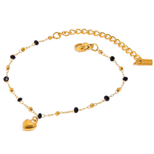 Fashionable 18K Gold-plated Stainless Steel Black Crystal Heart Bracelet Women's Gold Jewelry Manufacturer