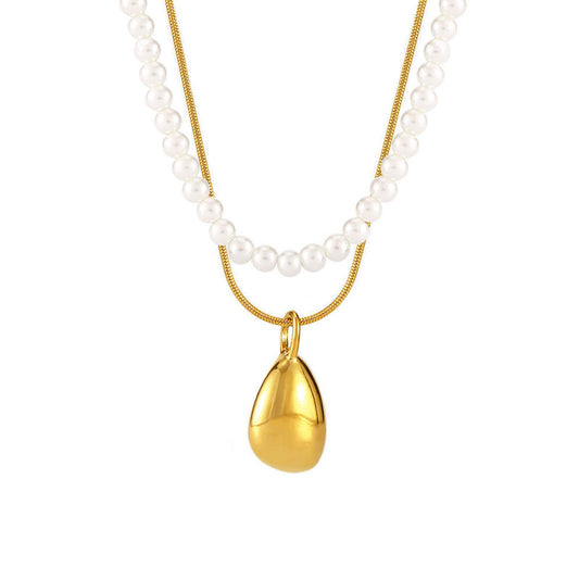 Dainty 18K Gold Plated Stainless Steel Chain Choker Necklace Sets Minimalist Jewelry Pearl Bead Layered Necklaces for Women