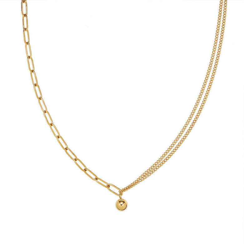 Elegant Gold Ball Charm Necklace 18K Gold Plated Double Layer Stainless Steel Beads Chain Necklace for Women