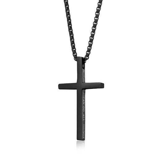 Custom Letter Long Charm Necklace Jewelry Non Tarnish Black Stainless Steel Cross Pendant Necklace for Men Women