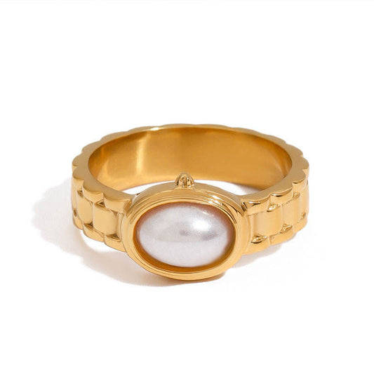 Trendy Size 6 7 8 316 Stainless Steel Hip Hop Ring 14k Gold Plated Nugget Pearl Ring for Men Women