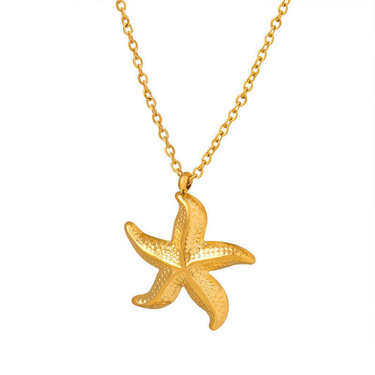 Minimalist 18K Gold Plated Stainless Steel Starfish Pendant Necklace for Women Romantic Style Tarnish Free Jewelry