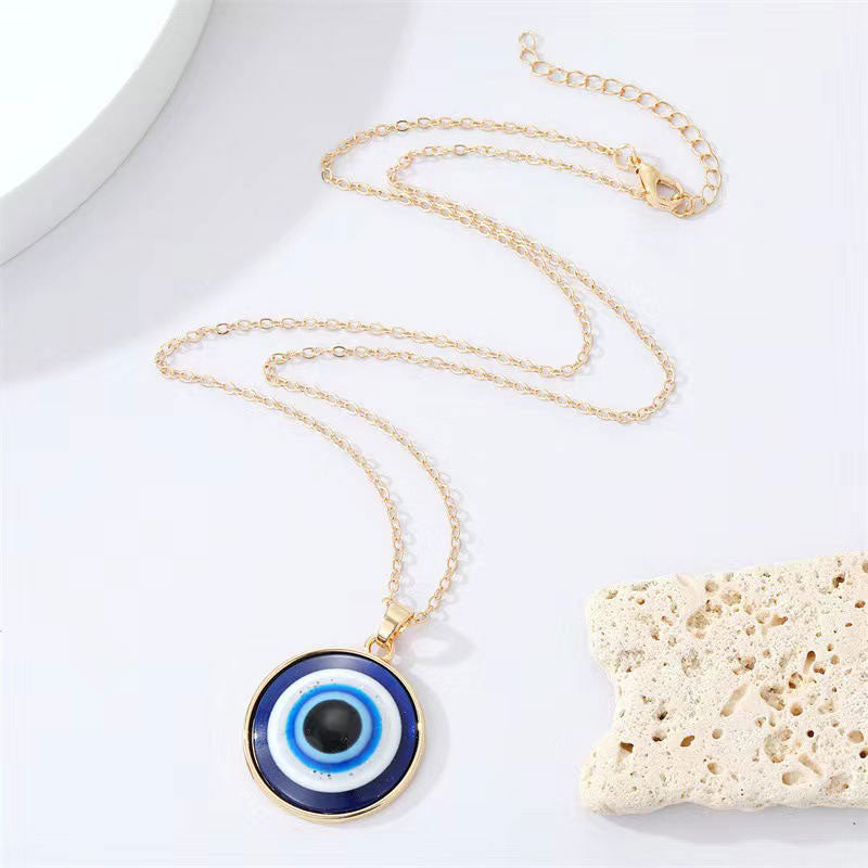 Korean Elegant Stainless Steel Necklace with Pendant Fashion 14K Solid Gold Eye Y2K Necklace for Women Men Girls