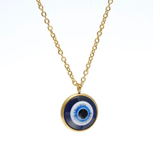 Korean Elegant Stainless Steel Necklace with Pendant Fashion 14K Solid Gold Eye Y2K Necklace for Women Men Girls