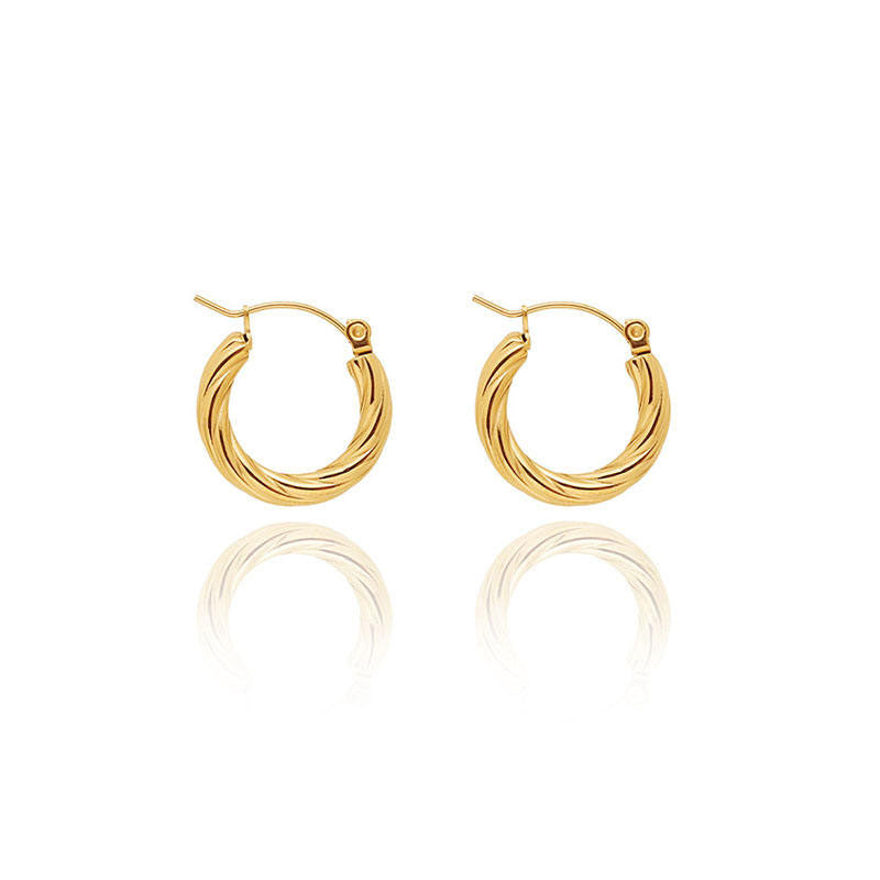 2025 New Design Trendy Stainless Steel PVD 18K Gold Plated Twist Hoop Pendant Earrings Wholesale