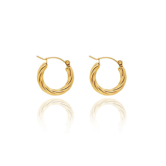 2025 New Design Trendy Stainless Steel PVD 18K Gold Plated Twist Hoop Pendant Earrings Wholesale