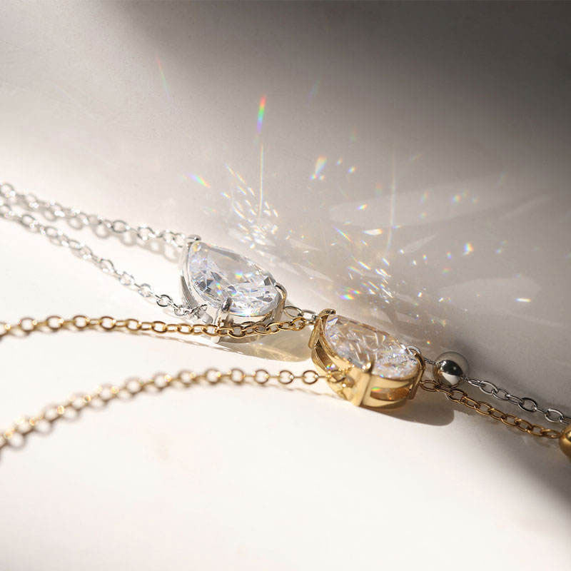 Elegant Jewelry Fade Resistant Fine Jewelry Necklaces Stainless Steel Zircon Teardrop Fashion Pendant Y Necklaces for Women