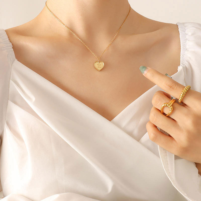 Women's 18K Gold Plated Stainless Steel Letter 'Love You More' Heart Shape Pendant Necklace New High Quality Romantic Style