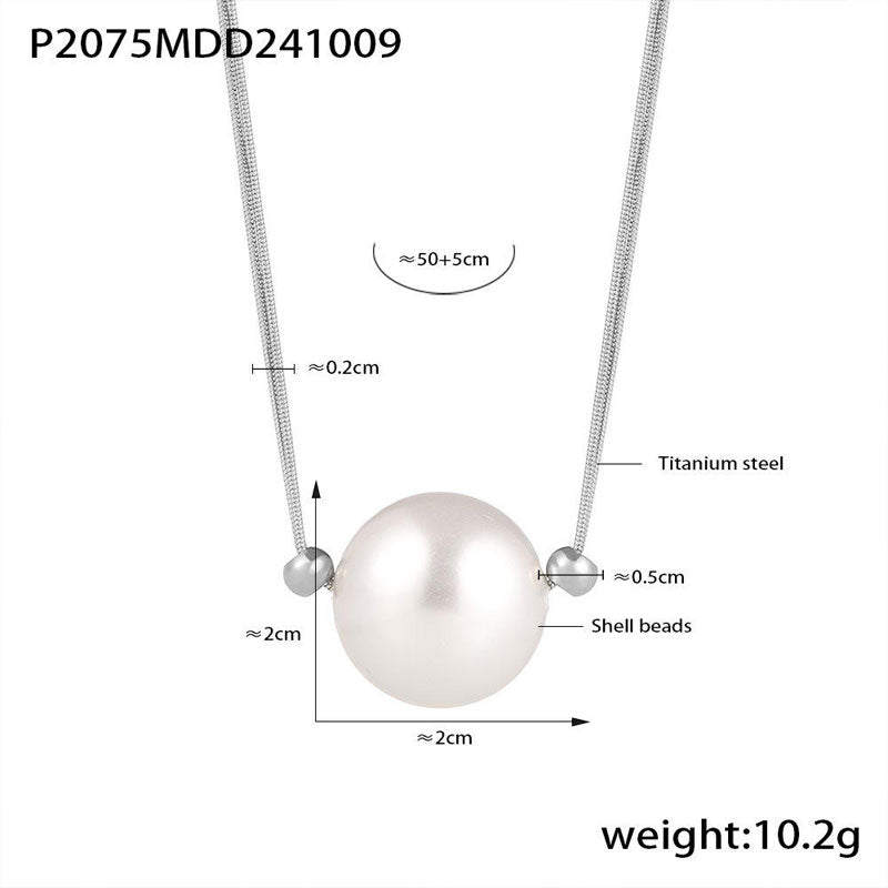 Stainless Steel 18k Gold Plated Pearl Jewelry 9mm Shell Pearls Snake Chain with Pearl Pendant for Women