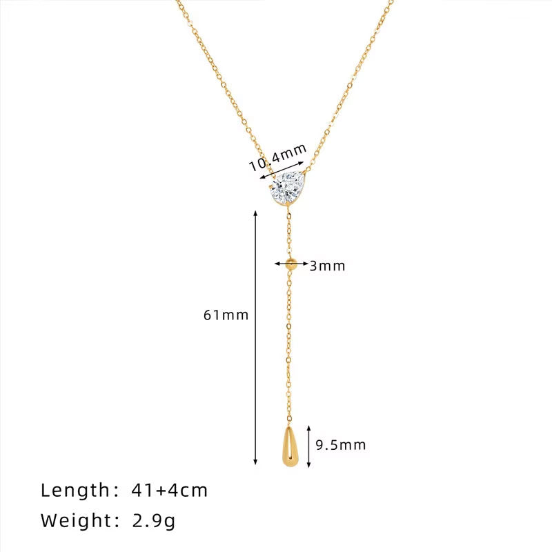 Elegant Jewelry Fade Resistant Fine Jewelry Necklaces Stainless Steel Zircon Teardrop Fashion Pendant Y Necklaces for Women