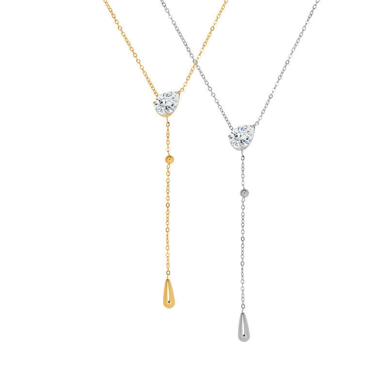 Elegant Jewelry Fade Resistant Fine Jewelry Necklaces Stainless Steel Zircon Teardrop Fashion Pendant Y Necklaces for Women
