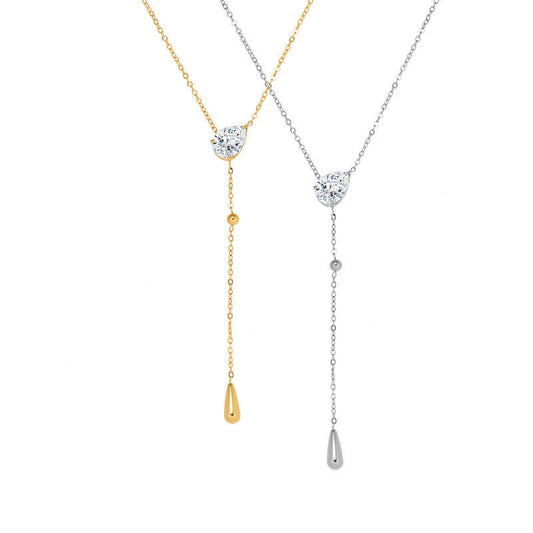 Elegant Jewelry Fade Resistant Fine Jewelry Necklaces Stainless Steel Zircon Teardrop Fashion Pendant Y Necklaces for Women