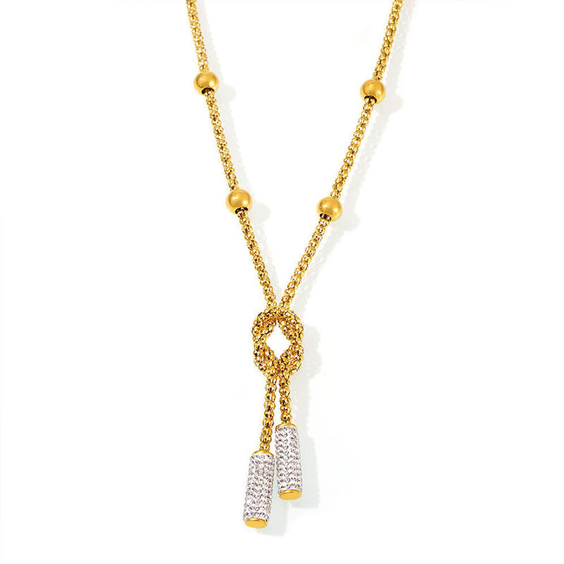 Long Tassel Women Ball Chain Necklace Stainless Steel 18k Gold Plated Minimalist Euramerican Necklaces Jewelry