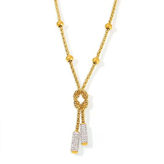 Long Tassel Women Ball Chain Necklace Stainless Steel 18k Gold Plated Minimalist Euramerican Necklaces Jewelry
