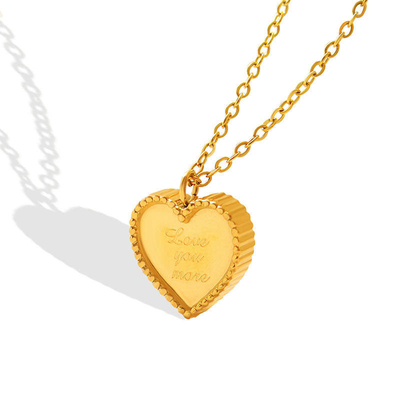 Women's 18K Gold Plated Stainless Steel Letter 'Love You More' Heart Shape Pendant Necklace New High Quality Romantic Style
