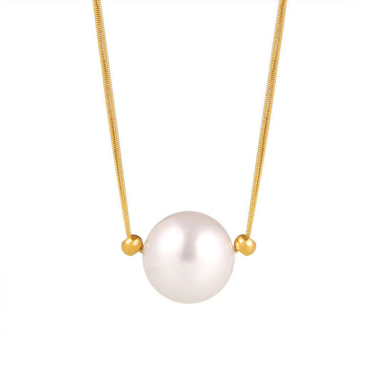 Stainless Steel 18k Gold Plated Pearl Jewelry 9mm Shell Pearls Snake Chain with Pearl Pendant for Women